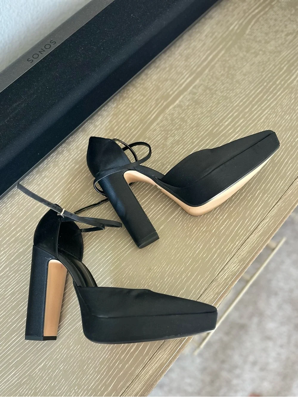 Zara Black Pointed-Toe Ankle-Strap Heels